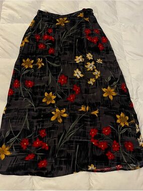 Mixit Black Maxi Skirt with Red & Yellow Floral Print